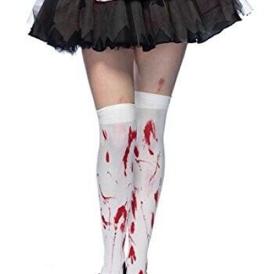 Leg Avenue 6675 Women's White/Red Bloody Zombie Thigh Highs Stockings - One Size